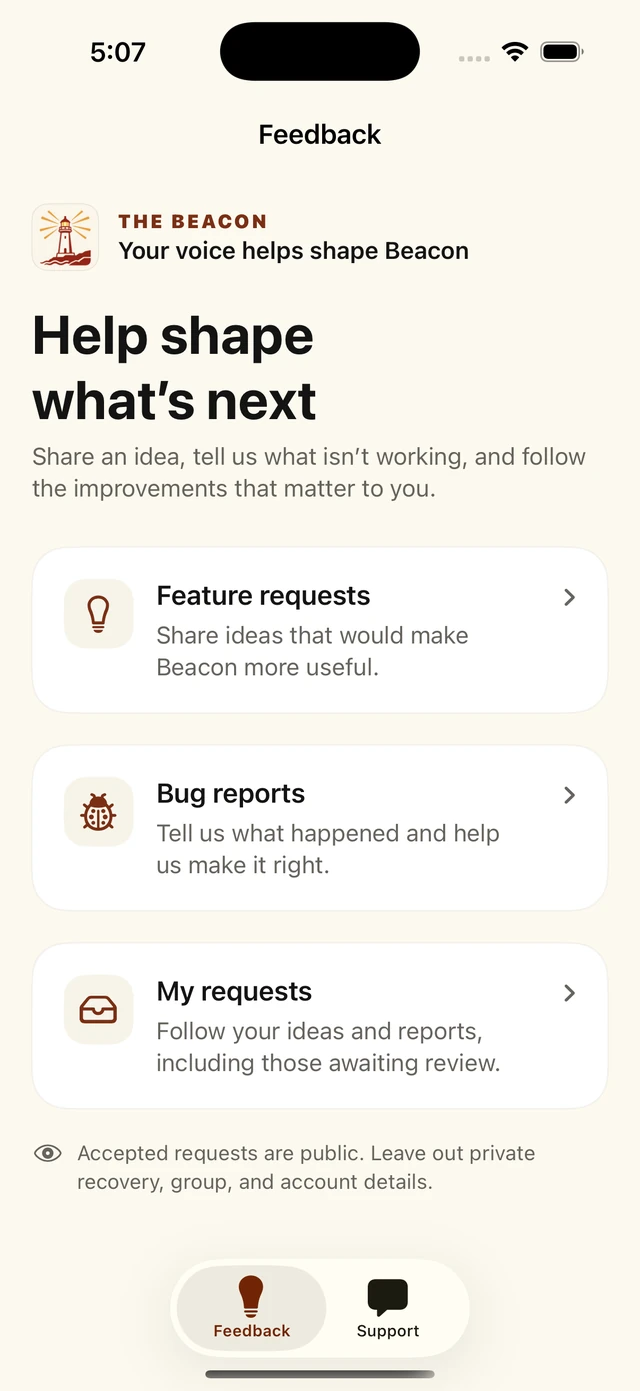 Beacon’s real native feedback interface with demo data