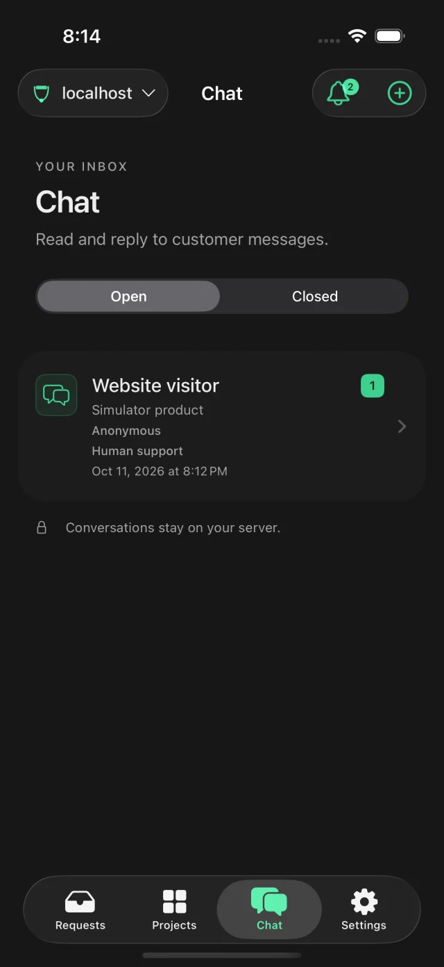 SupaKnock’s native iPhone chat inbox in dark mode, with sample conversations